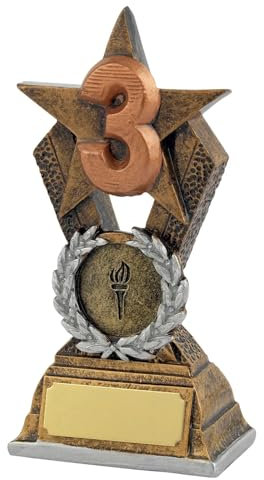 SilverTrophy: Trophée étoile en bronze 3ème place, troisième, médaille en bronze, numéro 3, blague amusante perdant, cadeau d'entreprise, figurine abordable, plaque de gravure, prix sportif, école