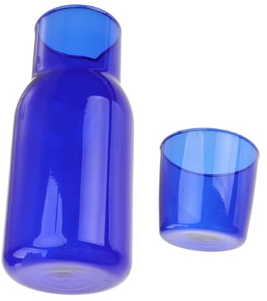 Warmhm Colored Glass Cup and Water Kettle Set in Blue High Borosilicate Glass Drinking Tools Kit with Water Bottle and Cup Large Capacity for Home Office Hotel Use