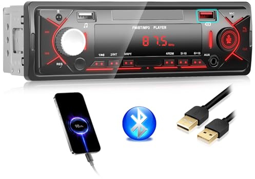 GOHHDL Autoradio Bluetooth 1 DIN, Autoradio supporta FM Radio, AUX/TF, Riproduzione USB e Ricarica, Ingresso Disco Schermo Tempo