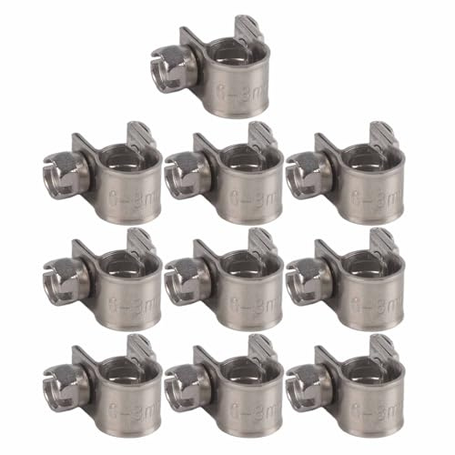 OEBUAFI 10pcs Stainless Steel Mini Fuel Line Pipe Hose Clamp 6mm to 20mm Optional Size, Pipe, Hose, Barb, Attach (6-8Mm)