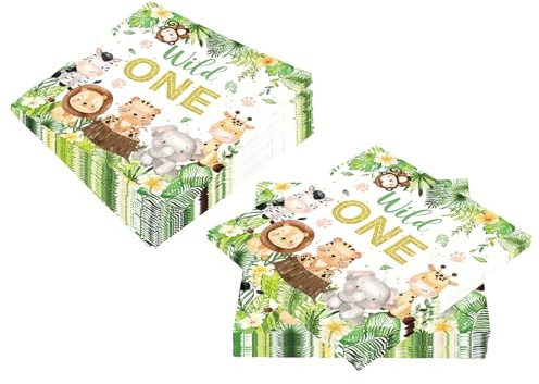 40 Stück Wild One Geburtstag Deko Servietten,Servietten Kindergeburtstag,Serviettens geburtstag-Deko 33 x 33 cm,Waldtiere Geburtstag serviettens weich Kein abfärben für Junge Mädchen