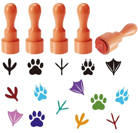 AHANDMAKER 5 Stil Tierpfotenstempel Niedliche Mini Holzstempel Mit Pfotenmuster Einzigartige Designs Zum Zeichnen Basteln Scrapbooking Kartenstempeln Und Vielem Mehr