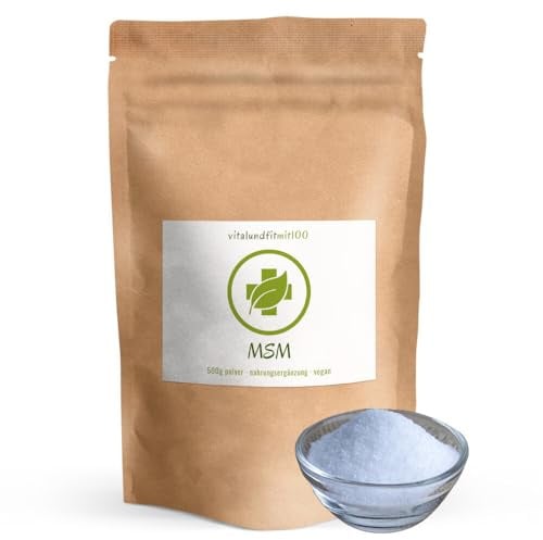 vitalundfitmit100 MSM Pulver 500 g, 99,99% rein, vegan, ohne Zusatzstoffe