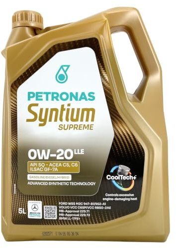 Petronas Syntium Supreme 0W-20 LLE Motoröl für BMW Mercedes PKW Öl 5L | Für ACEA C6, API SQ, BMW Longlife-17 FE+, MB-Freigabe 229.71 & 229.72 Motoröl