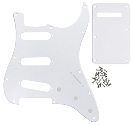 FLEOR Set 11 Löcher Pickguard E-Gitarren im SSS-Stil mit Befestigungsschrauben & die Rückplatte für USA/MEX ST Style Gitarrenteil, 1-lagig weiß