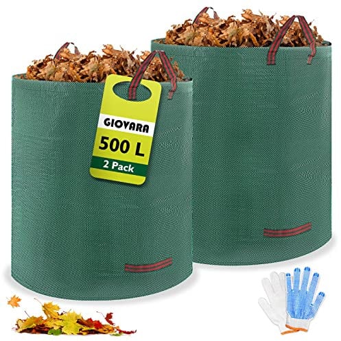 GIOVARA Gartenabfallsack pop up 2 x 500L, Laubsack für herbstlaub, Gartenabfallsack Stabil mit Griffe, Wasserdicht, faltbar, robust für Rasenschnitt, Heckenabfälle und Gartenreinigung