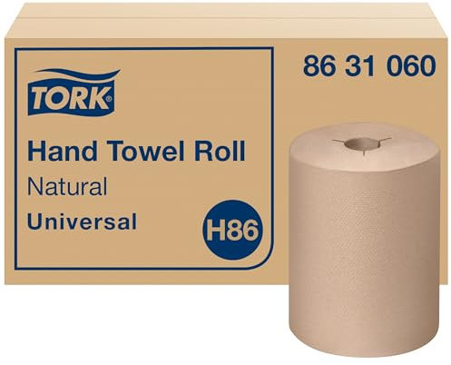 TORK 8631060 Rouleau de papier essuie-mains universel avec encoche en Y 1 pli, 21,8 cm de largeur x 550' de longueur, naturel (lot de 12 rouleaux, 550 pieds par rouleau, 3 300 pieds par étui)