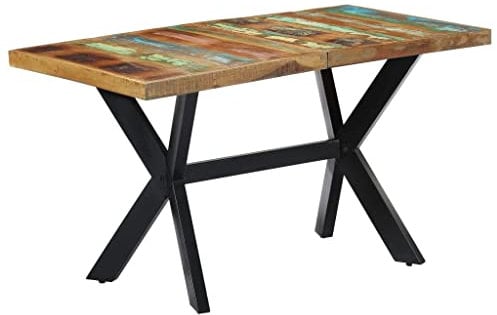 vidaXL Esstisch mit Stahlkreuzrahmen Küchentisch Esszimmertisch Holztisch Tisch Massivholztisch 140x70x75cm Recyceltes Massivholz Stahlbeine