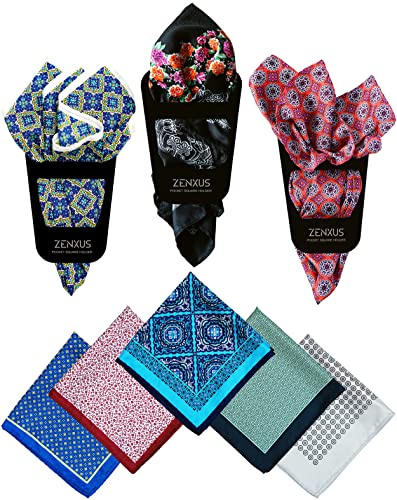 ZENXUS Einstecktuch mit Halter 6 Sets Taschentücher für Herren Durchdringend bedruckt und handgenäht