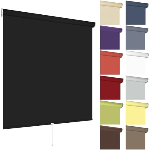 Springrollo Sonnenschutz Fenster, 182 x 180 cm Schwarz lichtdurchlässig