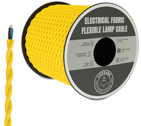 LEDSone Italian Coloured 5 Meter Vintage 2 Core Twisted Electric Cable Fabric Covered Wire Italian Braided 0.75 mm Electrical Cable Flexible Wire for Lighting Other Appliances