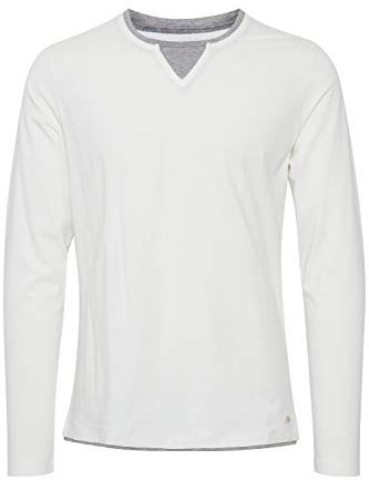 Blend Leonas Herren Longsleeve Langarmshirt Shirt mit Rundhals-Ausschnitt und Double Layer V-Neck Look, Größe:S, Farbe:Offwhite (70005)
