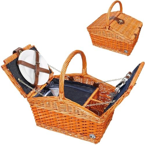 Cilio 156812 Salerno Picknickkorb, Weide, Rotbraun 38x26x37 cm