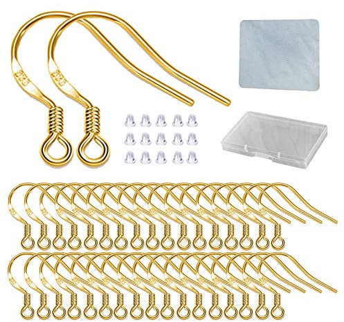 Earring Hooks - 120 PCS/60 Pairs Gold plated copper Hypoallergenic Ear Wires Fish Hooks for Jewelry Making, Jewelry Findings Parts with 120 PCS Rubber Earring Backs Stopper for DIY Earrings