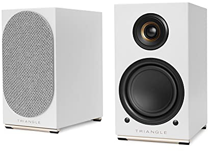 Triangle - Enceintes Actives AIO Twin - Enceintes Bibliothèque Wi-FI & Bluetooth avec Amplificateur 2x50W - Audio HD - Entrées Phono/Platine + TV Optique - 165 x 304 x 235 mm - Blanc Givré (Paire)