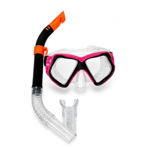 Set di Occhiali da Snorkel con Tubo | Maschera da Immersione con Lenti in Policarbonato e Cinghia Regolabile | Kit Snorkel Senza Lattice per Spiaggia, Piscina e Vacanze | Nero/Rosa