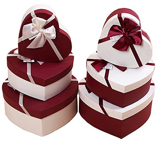 Herzförmige Geschenkbox Mit Deckel Packmaterialien Geschenkverpackungen Geschenkkartons Geschenkbox Mit Schleife 3 Verschiedene Größen Ineinander Für Hochzeit Geburtstag Weihnachten(Zufällige Farbe)