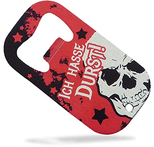 Fördeblau Edelstahl Flaschenöffner mit Spruch 'Ich hasse Durst!' – Stylischer Schlüsselanhänger mit Totenkopf, Ideal für Durstige mit Humor, Coole Geschenkidee mit Totenschädel Design