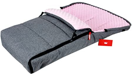BABYLUX Fußsack 90cm MINKY Kinderwagen Buggy Babyschale Thermo +/ Muff Handmuff Winterfußsack (Grau + Rosa)