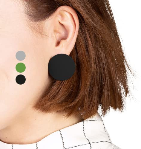 Große Statement Ohrringe rund | Flache Ohrstecker schwarz | Geometrischer Modeschmuck | Nachhaltig & handgemacht | Ø 30mm