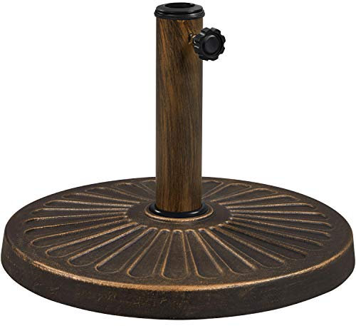 Yaheetech 44x32cm Base de Sombrilla 10kg/14kg Exterior de Resina Redonda Adecuada para Columna de Sombrilla y Poste de Sombrilla 3,8/4,8CM Bronceado