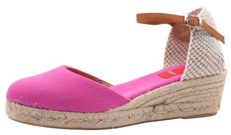 PASARELA - Sandalias de Esparto/Yute Alpargata 3 Cuerdas Cuña Buganvilla Mujer Lona