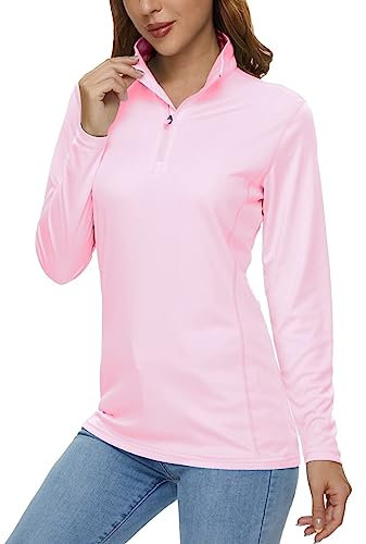 MAGCOMSEN Women's 1/4 Zip Long Sleeve Golf Shirts Stretchy Casual T Shirts Basic Slim fit Tee Tops Outdoor Sports Hiking