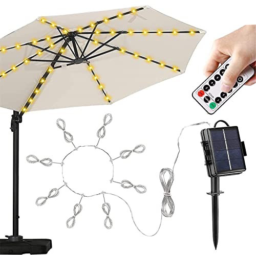 JINGLING Ombrellone con 104 luci a LED a energia solare, ombrellone oscillante con 8 modalità di luminosità – L'ombrello decorativo per esterni resiste a tutte le condizioni atmosferiche, tra cui: