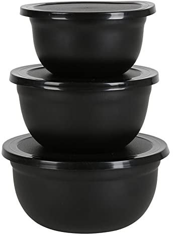 Edelstahl Multischüssel Set 3tlg. mit Deckel schwarz Küche Aufbewahrung Schüssel Salatschüssel Set