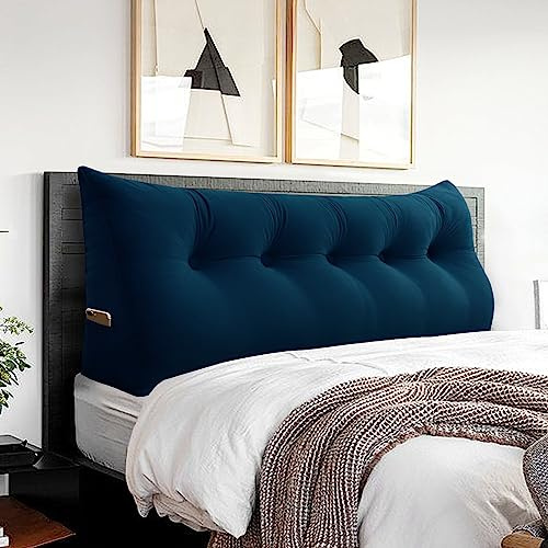 BNCKTRD Kopfende Großes Rückenkissen Bequemes Lesekissen und Rückenteil im Bett Rückenlehne Kopfkissen Langes XXL Kissen für Sofa, Couch, Wandkissen Polster Samt Dunkel Blau 160cm
