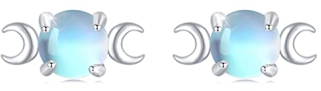 Mondstein Ohrringe Silber 925, Triple Mond Göttin Ohrringe Mond Ohrstecker Regenbogen Mondstein Ohrstecker Hypoallergene Ohrringe für Damen