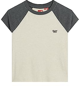 Superdry Damen Essential Raglan-T-Shirt aus Bio-Baumwolle mit Logo Helles Hafer Meliert/Leuchtendes Anthrazit 44