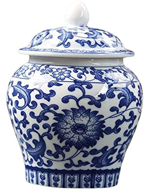 Vase chinois en céramique émaillée avec couvercle Bleu et blanc