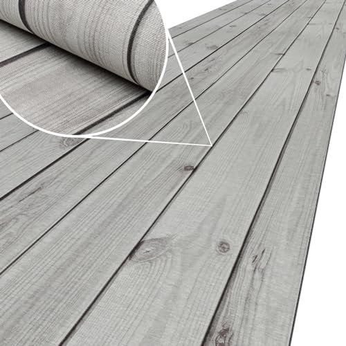 ANRO Küchenläufer Teppich Läufer Küchenteppich Flur Läufer Küche awaschbar pflegeleicht Holz Diele Grau 1000cm (10M) x65cm
