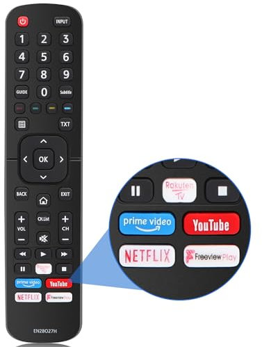 Universal Remote EN2BO27H Replacement fit for Hisense UHD HDR 4K Smart TV, with Prime Video, YouTube, Netflix, F-Play 4 Shortcut Buttons