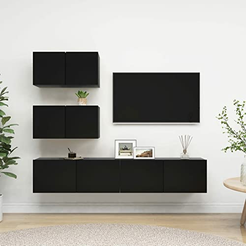 TANZEM 4-TLG. TV-Schrank-Set Schwarz Holzwerkstoff, Wohnzimmer Möbel, Sideboard Wohnzimmer, Fernsehschrank, Tv Kommode, Tv Lowboard, Tv Möbel, Wohnwand - 3078815