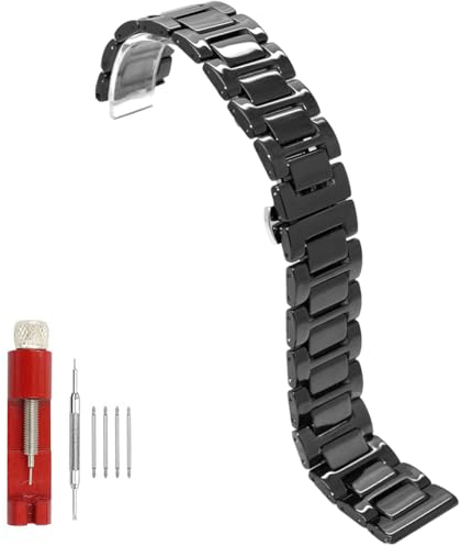 Juntan Keramik Uhrenarmband 20mm 22mm Schnellverschluss Uhrenarmbänder mit Faltschließe für Frauen Männer (22mm, Schwarz)
