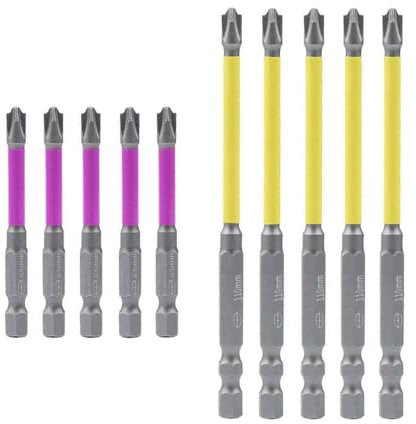 Saipor 10pcs Magnetic PH2 Special Slotted Phillips Screwdriver Bit Set for Electricians, Long #2 Phillips Cross Slot Flat Screw Head Driver Drill Bits with 1/4 Inch Hex Shank Used on Air Switch