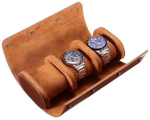 HATOFES Uhrenbox für Herren – Uhrenrolle,Uhrenetui, Organizer mit abnehmbaren Uhrenkissen, PU-Material, Vintage-Uhren-Vitrine, Aufbewahrung für Uhrenschmuck (Uhrenbox aus Leder mit 3 Schlitzen)