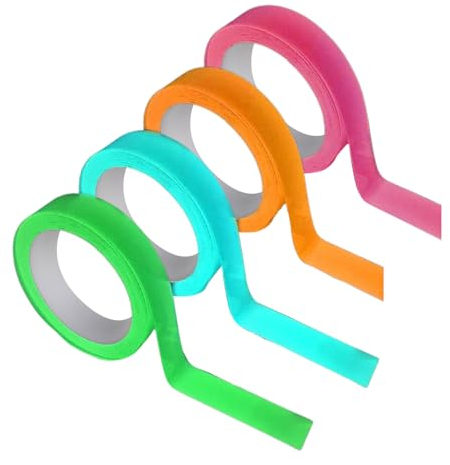 Kotkiddy Lot de 4 rouleaux de ruban adhésif fluorescent 3 m x 1 cm - Étanche - Lumineux - Bande d'avertissement lumineuse
