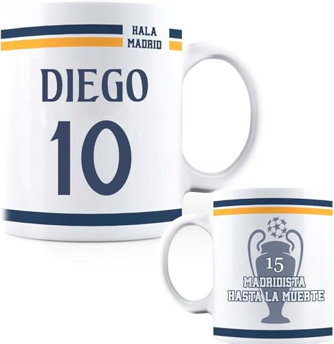 Taza Personalizada del Real Madrid con Nombre - Real Madrid Champios - Equipo de Fútbol - Taza Cafe Madridistas - Regalo Original - Cerámica Blanca