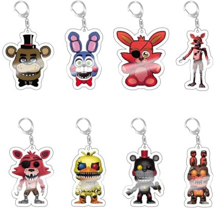 QJIRZB FNAF Lot de 8 porte-clés en forme de figurine d'anime Cinq nuits en acrylique - Porte-clés à suspendre - Cadeau pour les fans, type 2, taille unique
