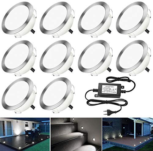 DarisingSun Kit 10 Spots LED Encastrables pour Terrasse, 1.5W Étanche IP67, Lampe Extérieur pour Jardin, Escalier, Piscine - Blanc Froid