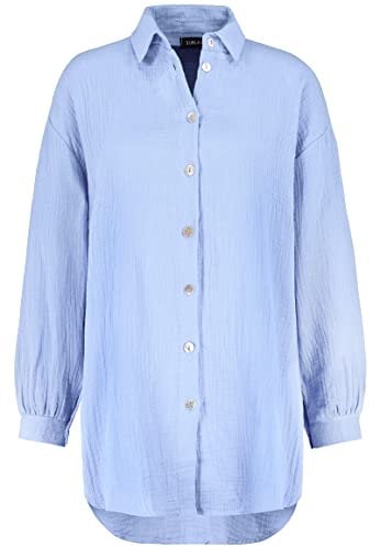 Sublevel Langarm Musselin Bluse mit Kentkragen - Damen Muselin Oversize Bluse, Baumwolle, Knopfleiste in verschienden Farben Blue L/XL