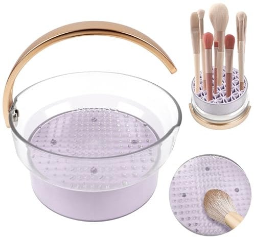 vapourd Makeup Brush Cleaner Bowl, 3 in 1 Makeup Brush Cleaner Mat Makeup Brush Drying Holder Cosmetic Facial Brush Organizer Cleaner Multifunctional Makeup Brush Washing