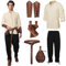 PORJDN Mittelalter Kleidung Herren Set wikinger kostüm mit Herren Mittelalterliches Piraten,Mittelalter Hose mit Männer Armschützer Ritter Gürtel,Retro-Piraten-Goldmünzenbeutel (Weiß Schwarz, S)