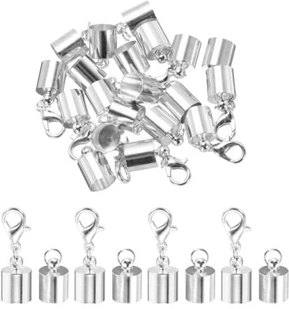 Sourcing Map 10Pcs Cord End Caps 7.5mm Barrel Beads Kumihimo Iron for Leather Ribbon Clamp Clasp Jewelry Making Necklace DIY Craft (Silver)