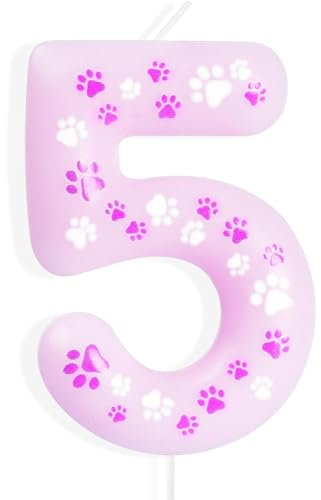 mciskin Pink Dog Paw Birthday Candles,Boy Girl 5th Birthday Decoration,Pink Birthday Number Candles,Cute Paw Print Number 5 Candles for Cake,Dog Party Cake Decorations, Pet Themed Party Supplies