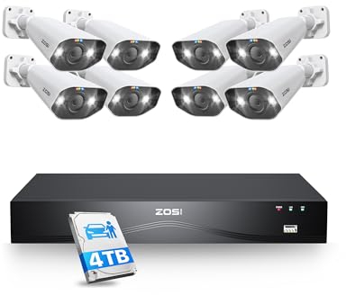 ZOSI 32CH 4K Überwachungskamera Aussen Set mit 2 Wege Audio, Smart Videoüberwachung System mit 4TB HDD NVR und 8X 8MP POE IP-Kamera, Personen- und Fahrzeugerkennung, C182