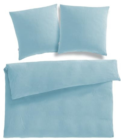 Pure Label Musselin Bettwäsche 200x220 cm mit Kissenbezug 2er Set 80x80 cm aus 100% Baumwolle - Traumhaft weiche, kuschelige Bettwäsche-Sets in blau